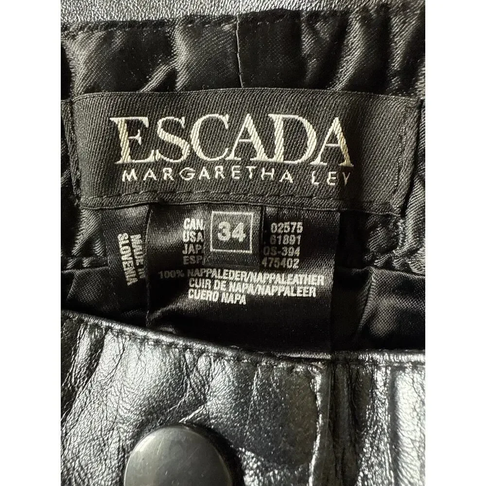 Vintage Escada Magaretha Ley Black Leather Pants Womens Size 34 (4) EUC